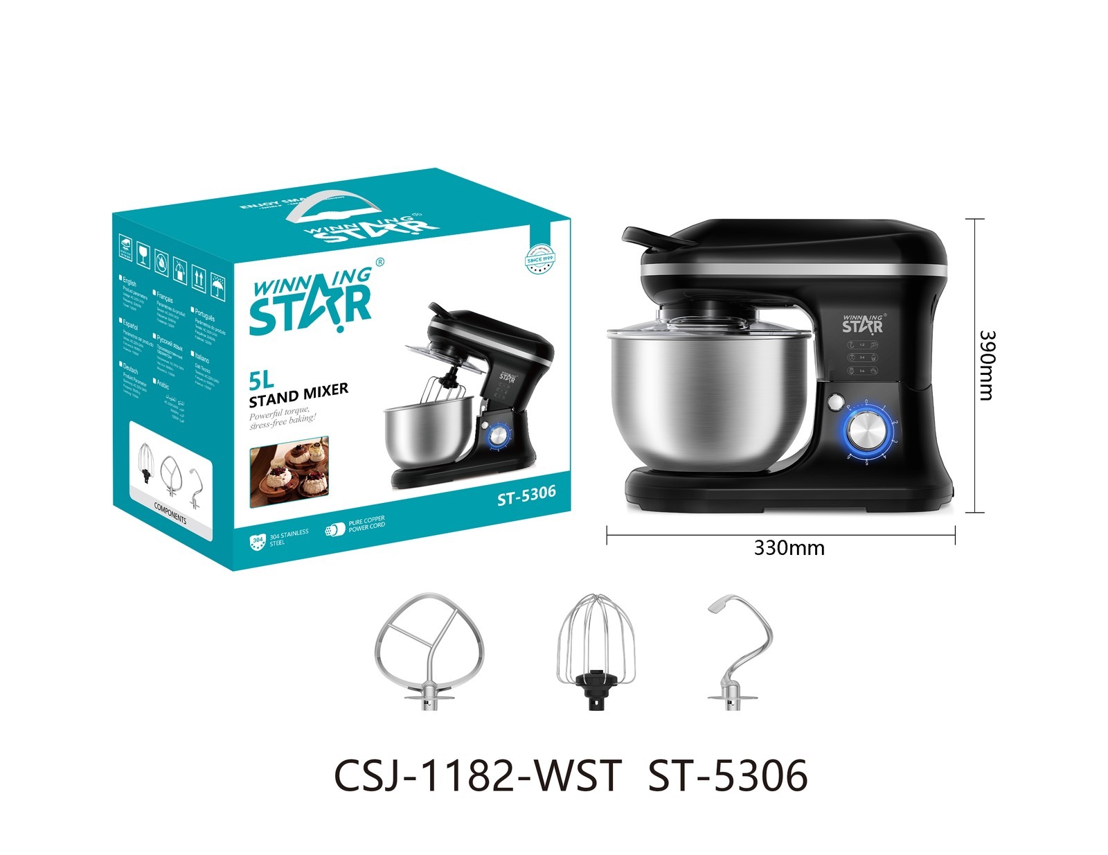 Robot pâtissier ST-5306 WINNINGSTAR 5 L, 1200 W