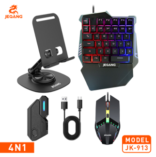 Combo JK-913 Pro 4-en-1 – Clavier Une-Main & Souris & Convertisseur "Throne" & Support Base – Bluetooth 5.0 – Précision PC sur Smartphone (Android & iOS)
