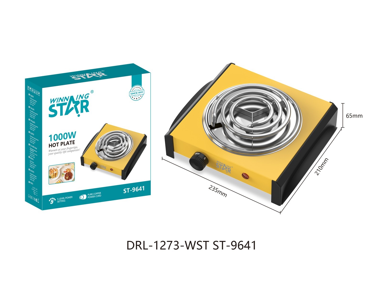 Plaque chauffante électrique ST-9641 WINNINGSTAR 1000 W - Jaune