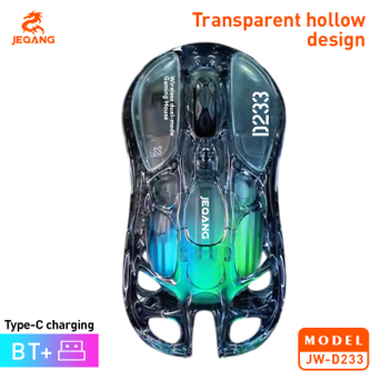 Souris Transparente JW-D233 Dual-Mode – Éclairage RGB Prismatique – Rechargeable Type-C – Design Ergonomique & Futuriste – PC, Mac & iPad