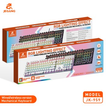 Clavier Mécanique JK-959 Pro – Triple Mode (BT + 2.4G + USB) – Format Complet 104 Touches – Rechargeable – Injection Double Couleur & Gravure Laser
