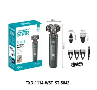 Rasoirs électriques ST-5842 WINNINGSTAR avec affichage numérique, 3 en 1, pour voyage
