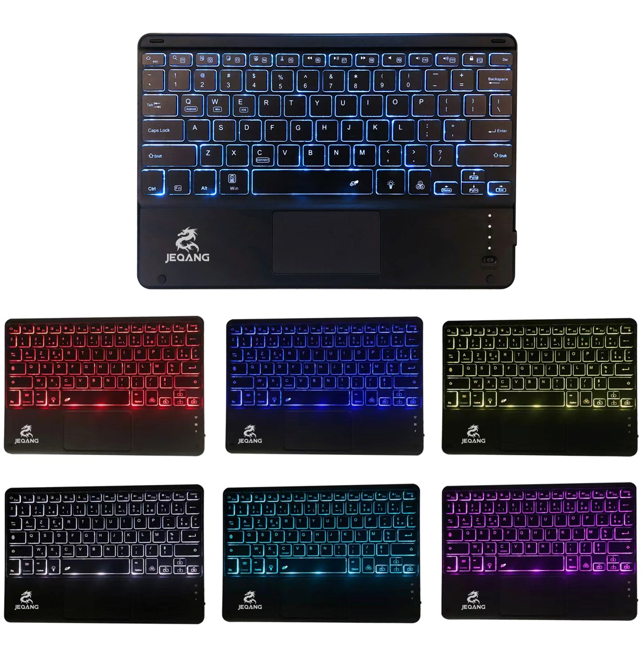 Clavier Bluetooth JB-380 Pro – Rétroéclairé avec Pavé Tactile Intégré – Rechargeable – Solution Tout-en-Un pour Tablette et Smartphone
