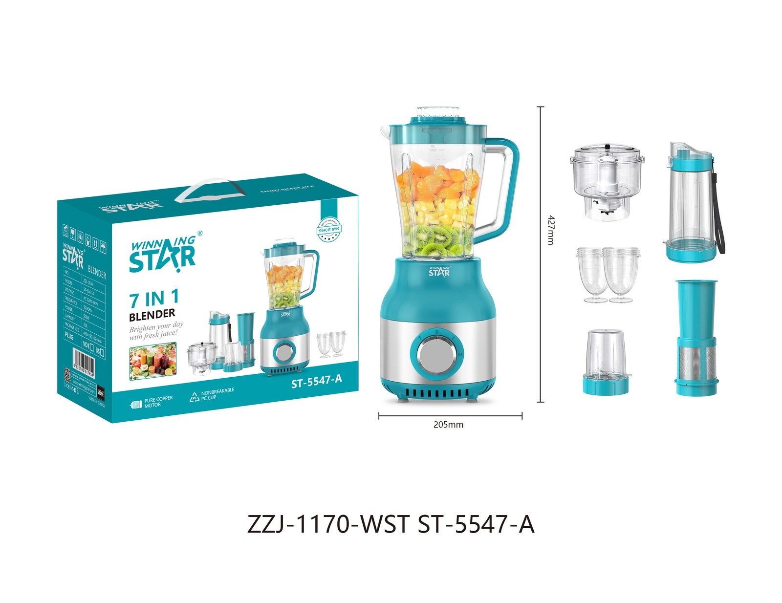Extracteur de jus ST-5547-A WINNINGSTAR 7 en 1, 1,8 L